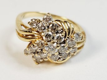 Beautiful 14k Yellow Gold Diamond Cluster Ring 19 Stones
