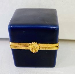 Elegant Navy Limoges Trinket Box