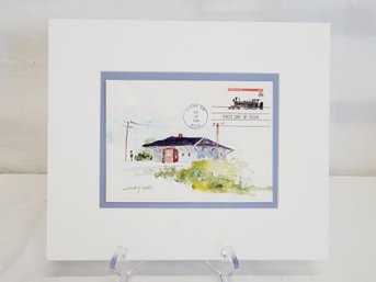 Vintage First Day Stamp Chama NM - Signed Art Print Of Post Office - Matted Not Framed