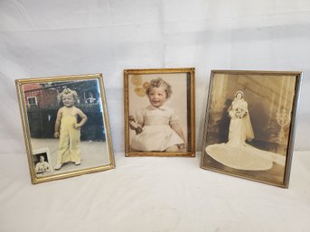 Trio Of Vintage Antique 8x11 Framed Family Photographs Depicting Same Little Girl To Wedding !!