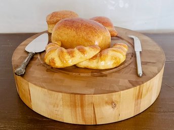 Wooden Bread/cheese Board With Two Serving Pieces And Faux Bread