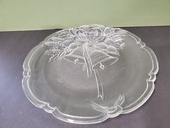 Roumd Glass Frosted Embossed Holiday Christmas Platter
