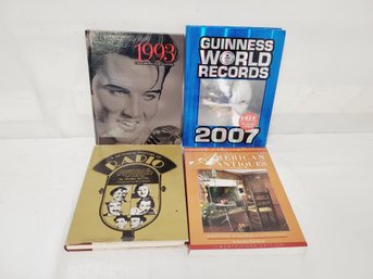 Four Coffee Table Books - Guiness Book, Elvis, History Of Radio & Antiques Hard Cover Books