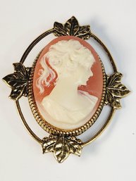 Gold Tone Antique Carved Cameo Pin / Brooch