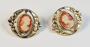 Antique  Gold Tone Cameo Earrings