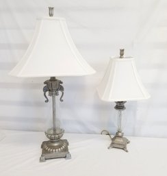 Pair Of Gorgeous Crackle Glass/nickle Finish Table Lamps