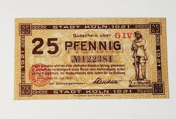 ANTIQUE....1920s  25 Pf.  Bank Note  Notgeld German For 'emergency Money' Perfect Condition