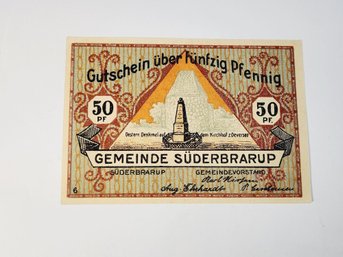 ANTIQUE....1920s  50 Pfennig  Bank Note  Notgeld German For 'Emergency Money' Perfect Condition