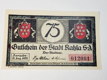 ANTIQUE....1920s  75 Pf.  Bank Note  Notgeld German For 'Emergency Money' Perfect Condition