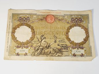 1934 Italy 100 Lira Cento Banca D'Italia  Paper Money RARE