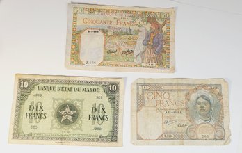 3 Notes  Foreign Paper Money Lot Franc