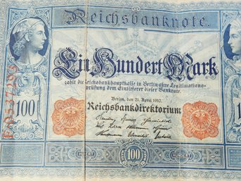 1910 Large German 100 Marks Banknote Pre WWI Over 100 Years Old