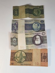 1, 5, & 2 10s Brazilian Foreign Paper / Bills/ Notes - 1970s