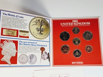 1985 United Kingdom Brilliant Uncirculated Coin Set - ROYAL MINT 7 Coin Set In Folder With Info