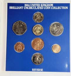 1984 United Kingdom Brilliant Uncirculated Coin Set - ROYAL MINT 8 Coin Set In Folder With Info