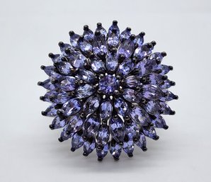 Tanzanite, White Zircon Ring In Platinum Over Sterling