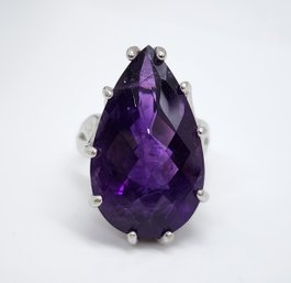 Huge African Amethyst, Rhodium Over Sterling Ring