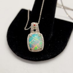 Premium Ethiopian Welo Opal, Multi-Gemstone Pendant Necklace In Platinum Over Sterling