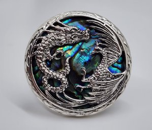 Bali, Abalone Shell Dragon & Phoenix Ring In Sterling Silver