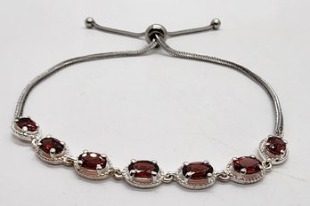 Red Garnet Bolo Bracelet In Sterling Silver