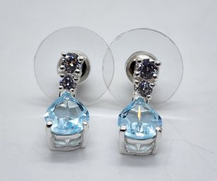 Sky Blue Topaz, Simulated Diamond Drop Earrings In Sterling