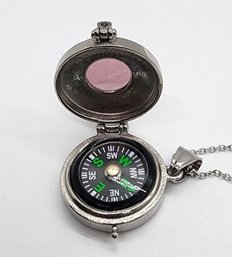 Rose Quartz Openable Pendant Necklace With Compass In Stainless