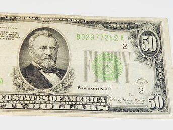 1934 $50 Dollar Bill Interesting  (89 Years Old)