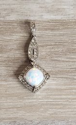 Created Ethiopian Opal And White Topaz Sterling Silver Pendant