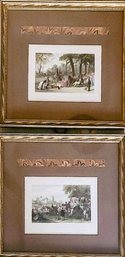 Pair Of Antique 19th Century Hand Colored Lithographs Framed & Matted