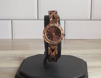 Exquisite Bronze Colored Crystal Bezel Stainless Steel Bracelet Watch