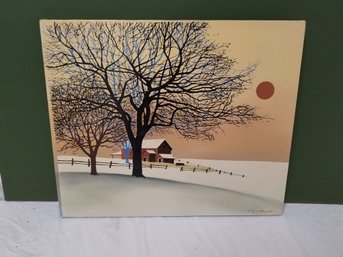 A Winter Day Canvas Painting Print Signed D. Dayter 20x24