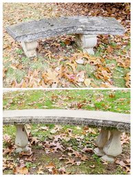 Two Vintage Concrete Outdoor Garden Benches