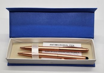 Lot Of 2 Wave Copper Ball Point Antimicrobial Pens With Crystal Gift Box