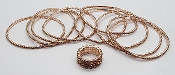 Austrian Crystal Set Of 9 Bracelets & Ring In Rosetone