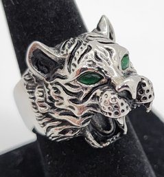 Neon Green Austrian Crystal Tiger Head Bottle Opener Ring In Stainless