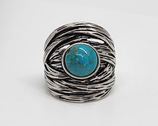 Blue Turquoise, Rhodium Over Sterling Ring