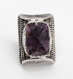 Sajen Silver Amethyst Ring In Platinum Over Sterling