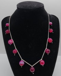 Pink Agate, Black Spinel Necklace In Sterling