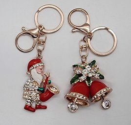 Pair Of Austrian Crystal & Enameled Keychains