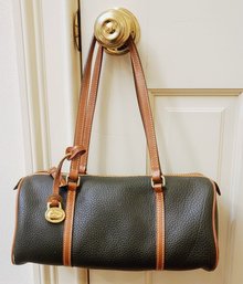 Dooney & Burke Satchel Handbag In Forest Green And Tan Leather