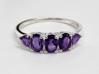 Amethyst 5 Stone Ring In Sterling Silver