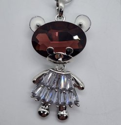 Burgundy Glass, Multi-Gemstone Doll Charm Pendant Necklace In Silvertone