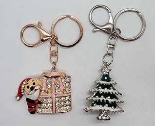 Pair Of Austrian Crystal & Enameled Keychains