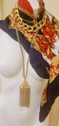 Firenze Italian Silk Scarf Paired With Gold Plated Costume Necklace And Chocker