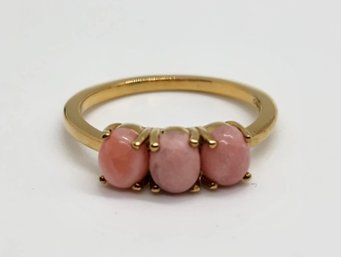 Premium Peach Opal Ring In Yellow Gold Over Sterling