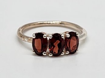 Red Garnet 3 Stone Ring In Sterling