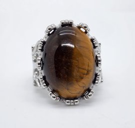 Tigers Eye Ring In Rhodium Over Sterling Silver