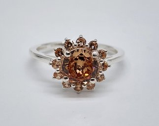 Faux Champagne Diamond Ring In Sterling