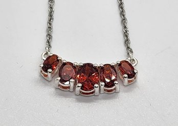 Faux Garnet Color Necklace In Sterling & Stainless