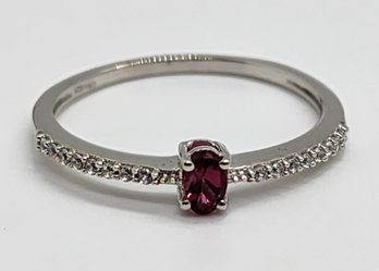 Premium Rubelite, White Zircon Ring In Platinum Over Sterling